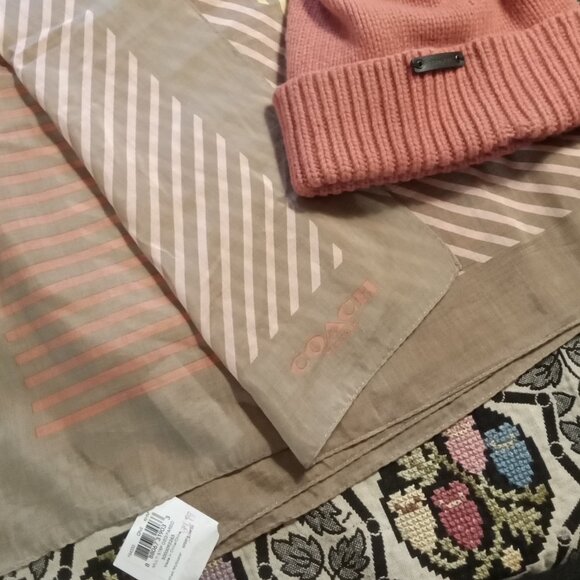 NWT Coach Pareo Multistrp Khaki and orange Wool hat - has smudgings of stains - Picture 1 of 7